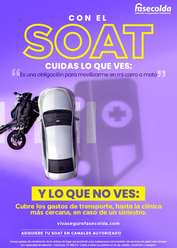 FasecoldaOficia's tweet photo. ¿Te has preguntado acerca de TODOS los beneficios que incluye la póliza del #SOAT? 🚗 Seguramente no, por eso queremos que vayas más allá de #LoQueVes 👀 y conozcas todo #LoQueNoVes sobre la póliza que adquieres cada año. Para más información visita 📲 https://t.co/yrVXOpU67L https://t.co/cIRKuS25E0
