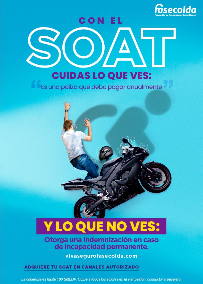 FasecoldaOficia's tweet photo. ¿Te has preguntado acerca de TODOS los beneficios que incluye la póliza del #SOAT? 🚗 Seguramente no, por eso queremos que vayas más allá de #LoQueVes 👀 y conozcas todo #LoQueNoVes sobre la póliza que adquieres cada año. Para más información visita 📲 https://t.co/yrVXOpU67L https://t.co/cIRKuS25E0