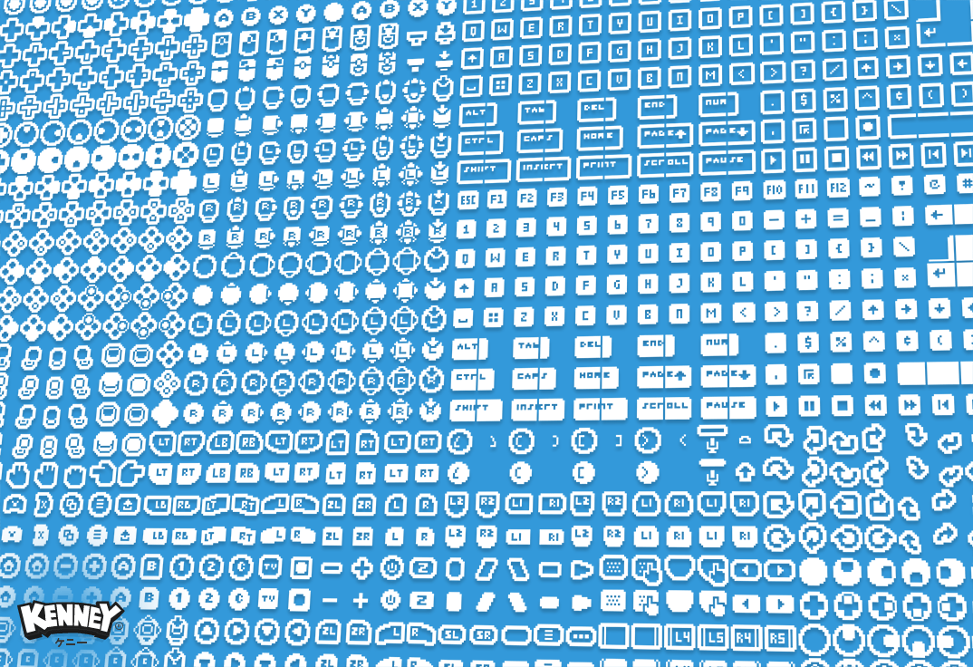 KenneyNL's tweet photo. 1-Bit Input Prompts Pixel 16× (...great name) is out now! 🎉 Included are 800+ sprites of common inputs including gamepads, keyboards, arcade + more. You can hotswap the tilesheet with the colored variant!

License: CC0 (free to use)

https://t.co/n0a9rCiH26

#gamedev #gameassets https://t.co/b1xUhAs5dI