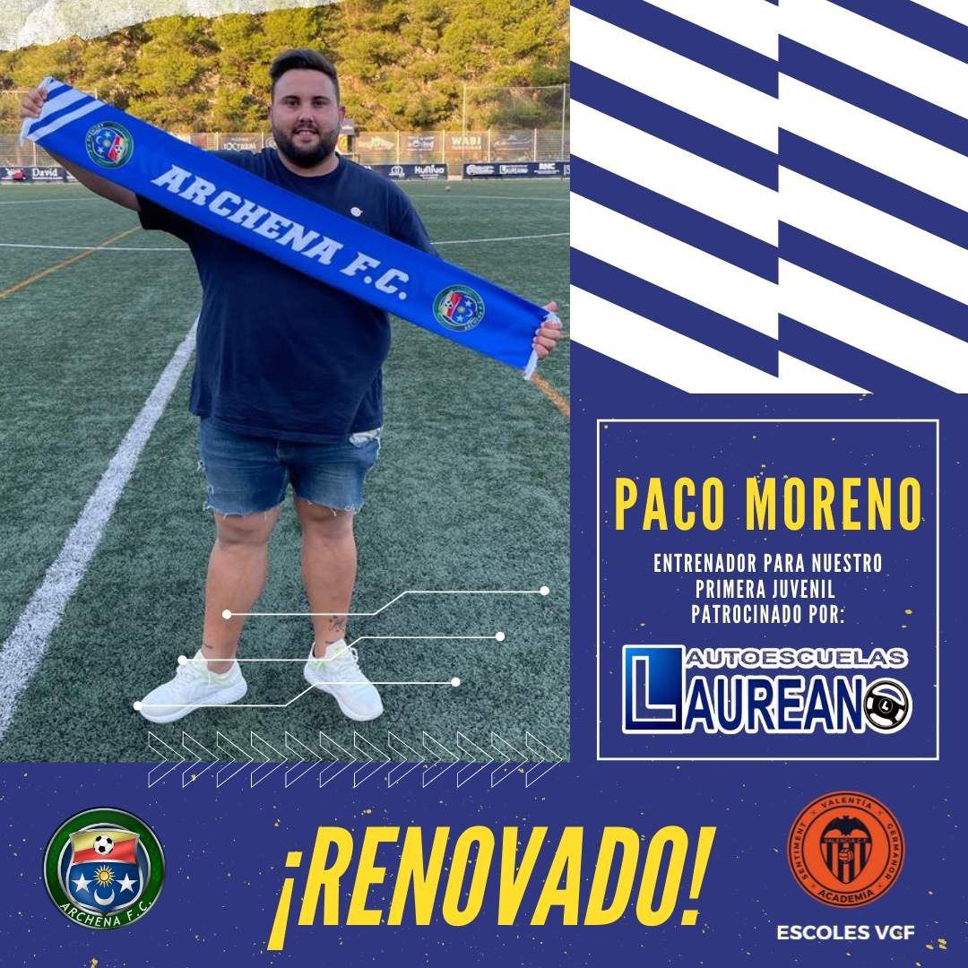 archenafc's tweet photo. Renovamos a @Pako1996 como entrenador para nuestro recién ascendido Juvenil de Primera patrocinado por #AutoescuelaLaureano
.
.
.
.
#ArchenaFC #PorUnailusión #GoArchena #AFC https://t.co/JyzDS8Btdc