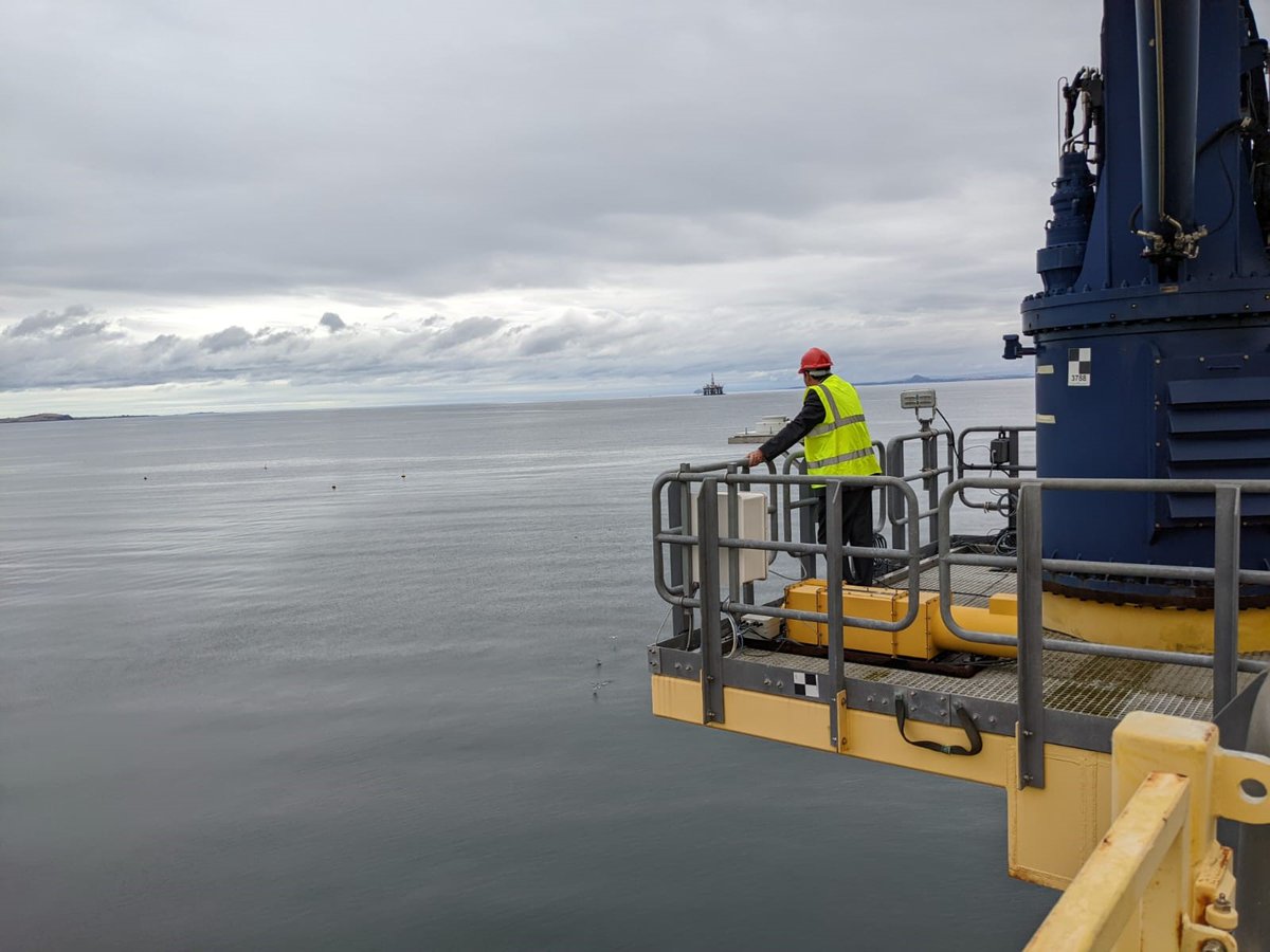 ORECatapult's tweet photo. Great to host Anas Sarwar MSP at our #Levenmouth Demonstration Turbine today. Interesting discussions around the role of #innovation in #offshorewind and the impact the industry has had in reducing costs, decarbonising the grid and increasing the resilience of UK security. https://t.co/xRF25dcZE7