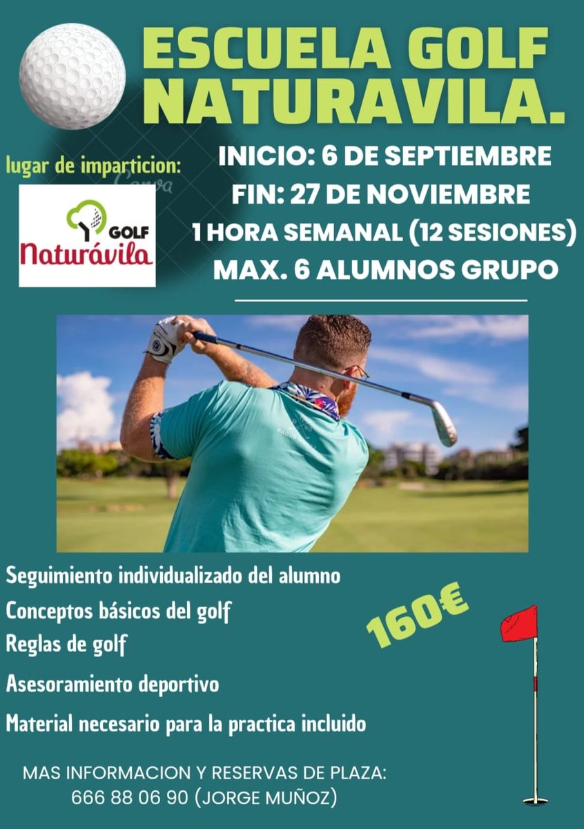 Marta13mj's tweet photo. Ya esta abierta la inscripción para los cursos de la escuela de golf Naturavila que imparte mi hermano, el profesor de la escuela.
No os quedáis sin una plaza!!!

@cadenaser_avila @clasesgolfavila @jorgitomu https://t.co/fsHpxKdW0q