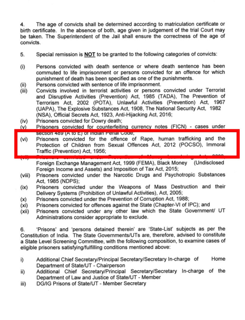 iftekharbidkar's tweet photo. In June 2022, the central govt. issued guidelines to states on "Prisoner Release Policy" to coincide with #AzadiKaAmritMahotsav

Amongst the Categories Not Eligible for Special Release #RapeConvicts &amp; #Lifeimprisonment 

Then on what basis #BilkisBano rapists were released?

👇 https://t.co/QwRTiEnAqO