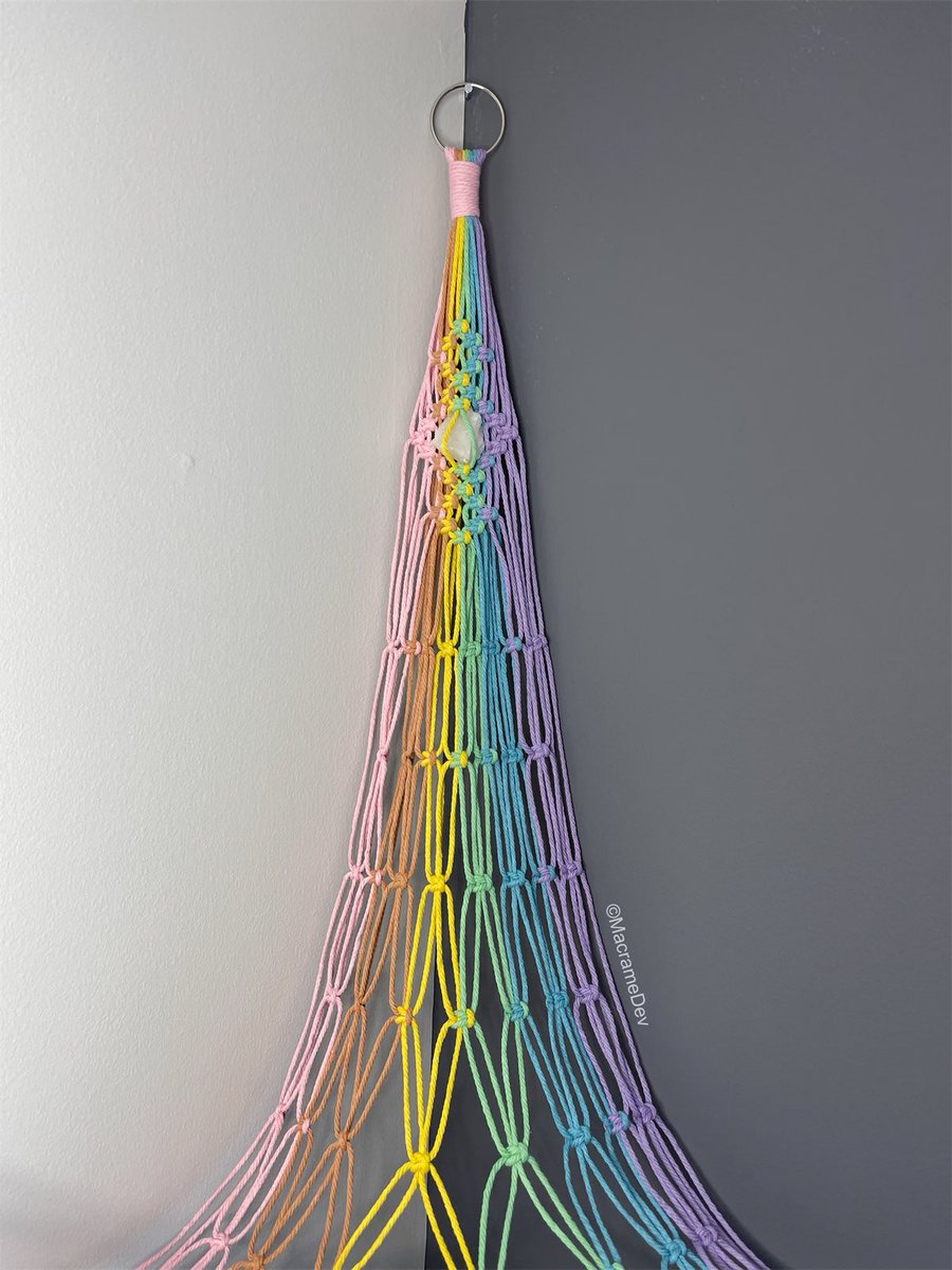 MysticStitchCo's tweet photo. Handmade Macrame Pastel Rainbow Corner Hammock 🌈✨ https://t.co/RcsdZtSzcT