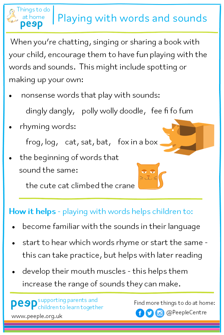 Peeple on Twitter: "Playing with words and sounds as you chat, sing or  share a book helps young children learn to spot the different sounds in  language. Keep it fun and easy