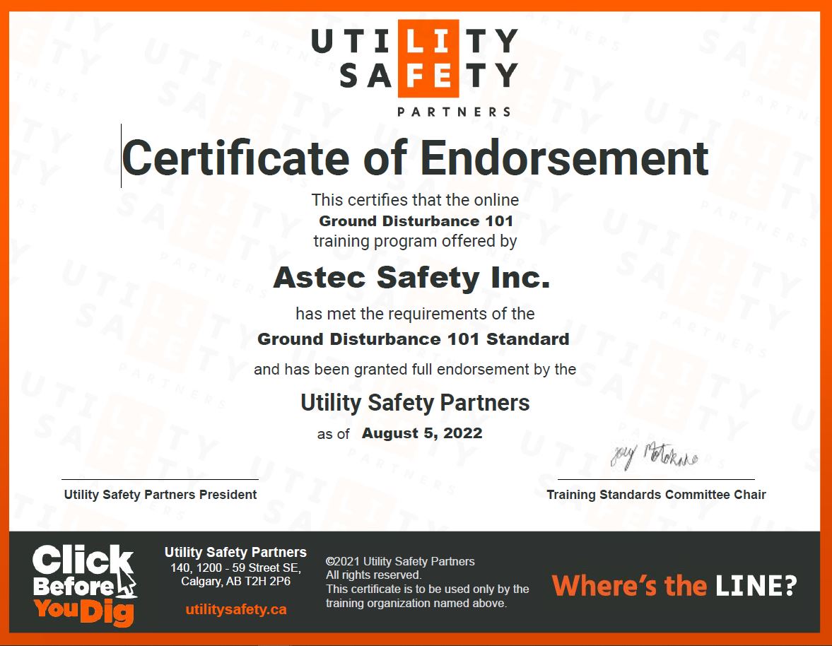 ASTECSAFETY's tweet photo. Yes, we are the only training company to hold @Utility_Safety endorsement on both our GD 201 Supervisor &amp; GD101 Operations courses. https://t.co/OazL6ytMxT Available in On-line &amp; Classroom. ASTEC...leaders in Ground Disturbance/Damage Prevention training. #yll #GD101 #GD201 https://t.co/THhQ4cdJjG