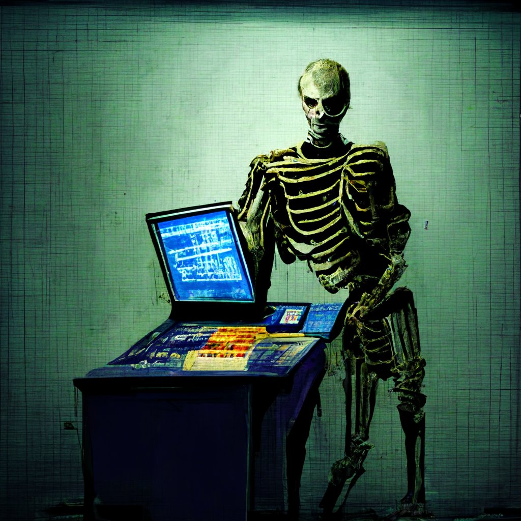 YDAI33D's tweet photo. Just an image of a skeleton of a man in front of a computer, trying to program a eurojackpot lottery win

Just a typical image of a programmer, nothing special.

#midjourney #art #NFTs #ArtificialInteligence #programming https://t.co/6BjinzZTCq