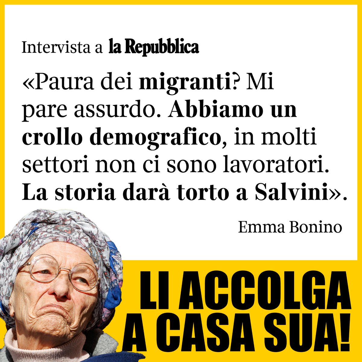 matteosalvinimi's tweet photo. “Paura”?
Noi vogliamo solo tranquillità, rispetto delle regole, integrazione, più sicurezza nelle città. Mancano lavoratori? Aiutiamo gli Italiani ad assumere giovani abbassando le tasse con #FlatTax, o la Bonino pensa ad un nuovo schiavismo di massa? #25settembrevotoLega #credo https://t.co/ldNlCrHM1h