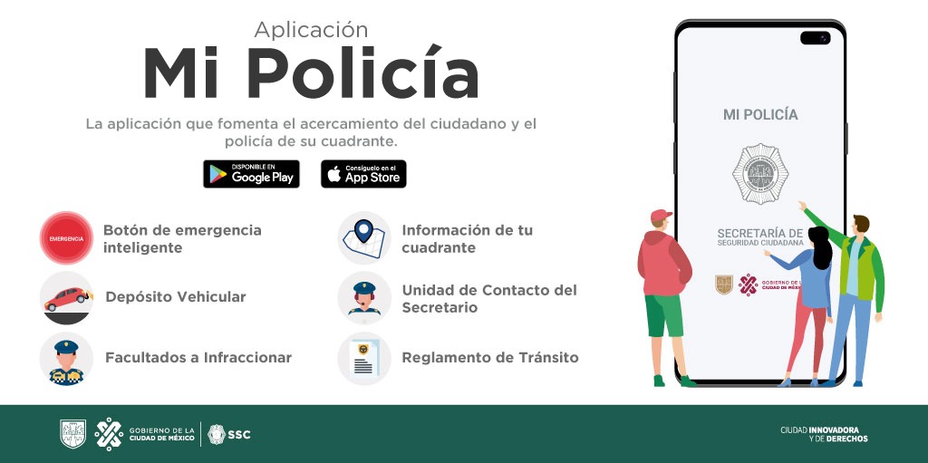 La #SSC te invita a conocer la aplicación móvil #MiPolicía. ¡Utilízala para cualquier emergencia! Descárgala 👇 #CiudadSegura