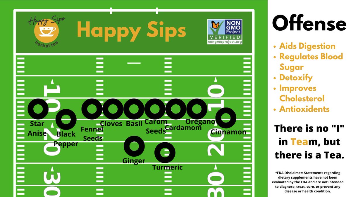 HappySipsTea's tweet photo. Our 11 Herbs &amp; Spices can play both sides of the ball to help you feel great.  Happy Sips Herbal Teas puts the Tea in Team. 
No matter what team you route for, you can join our team at https://t.co/7AjHIUiuFv

#nfl #collegefootball #herbaltea #teablends #siphappy https://t.co/q9xaB5KBaE