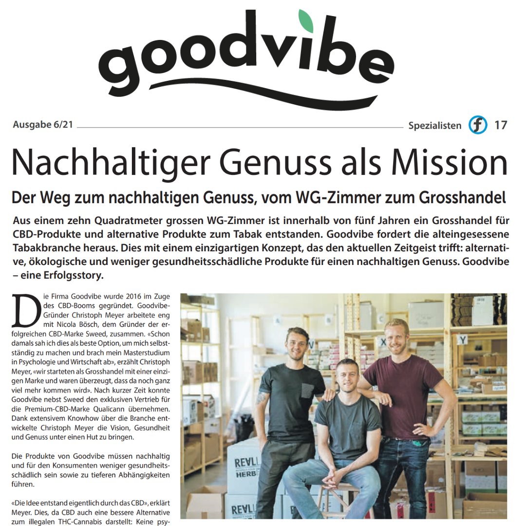 GoodvibeCH's tweet photo. ♻️ Wir engagieren uns weiterhin für einen nachhaltigen Genuss 🤗 
Vor einem Jahr hat FTMedien über uns berichtet. Nun sind wir in einem neuen Lager aber wir verfolgen weiterhin dieselbe Vision und Strategie. 📦 #Repost #goodvibe  #enjoythegreenside https://t.co/fKs8SB1rkG https://t.co/4cVnPNirZ0