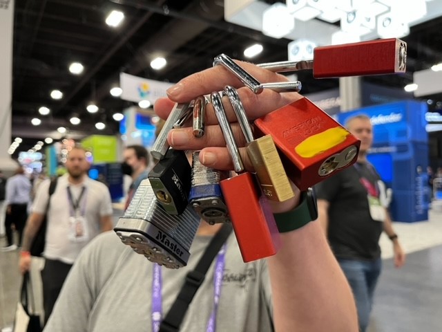 coalfire's tweet photo. Thanks to everyone who came by our booth at #BHUSA last week &amp; tried their hand at lock-picking for a special prize! AND another BIG thanks to Coalfire’s @SecurePessimist, Larry Carson, @scottj &amp; Warren Kopp for leading a great virtual @BlackHatEvents training session on #AppSec! https://t.co/BL8BMHICep