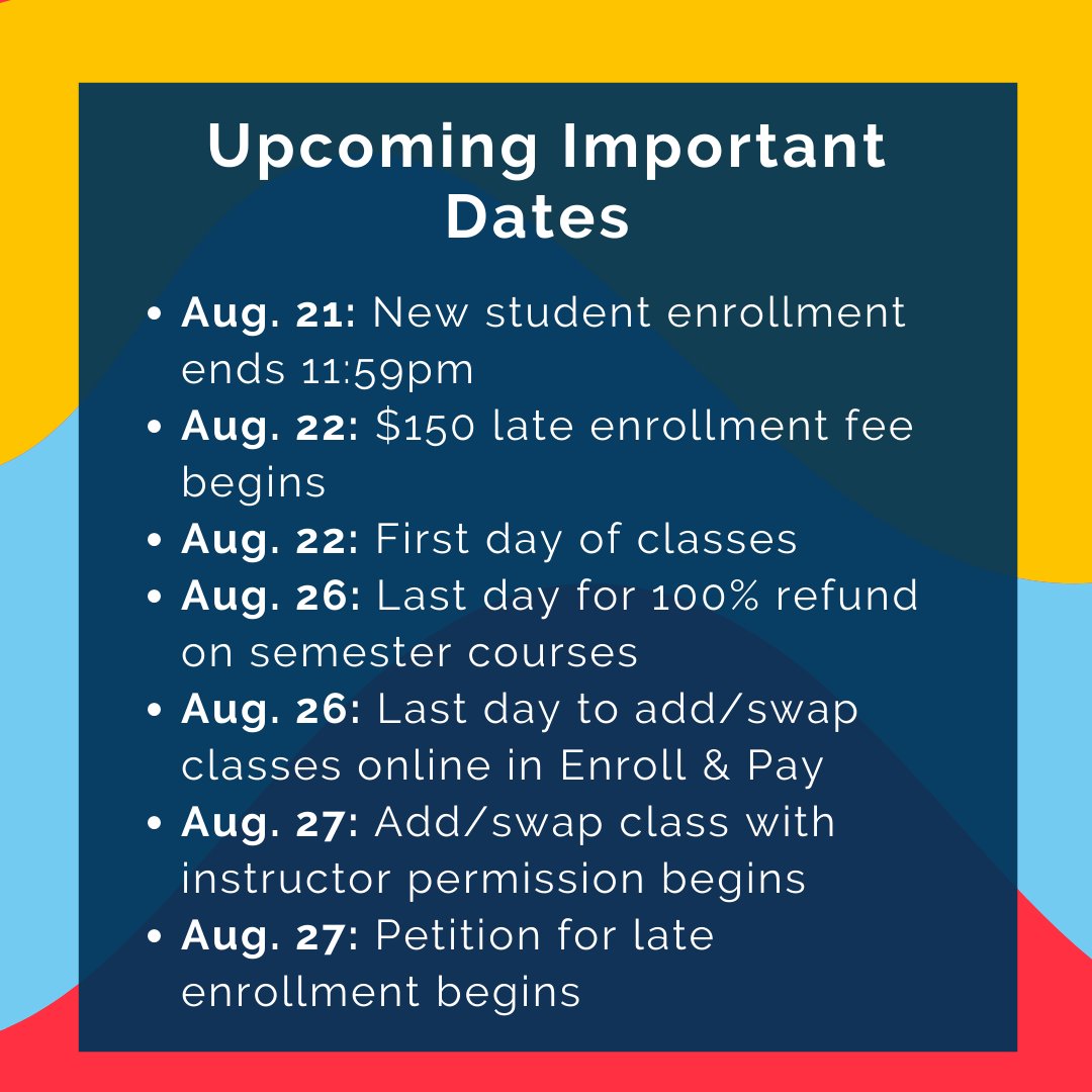 KUAdvising's tweet image. Classes start next Monday Jayhawks! Here are some important dates to keep in mind as school gets started. Visit registrar.ku.edu/fall-2022-acad… to see the full calendar. 

#rockchalk #jayhawk #ku #advisingku #universityofkansas