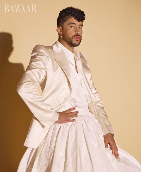 AccessBadBunny's tweet photo. “People on the outside can think that I have a strategy or I wear this to call for attention, but in reality I just know who I am”. — Bad Bunny for Harper’s Bazaar. 🇺🇸 https://t.co/BXRI4NEwBJ