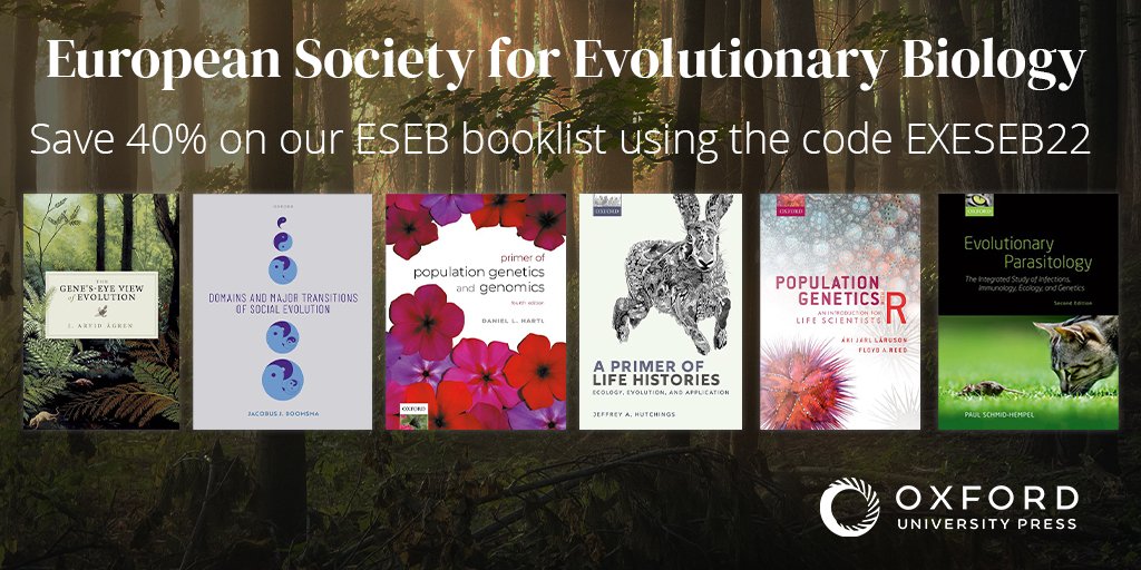 OUPAcademic's tweet photo. This week we're at the European Society for Evolutionary Biology conference in Prague. Make the most of 40% off our booklist until the 2nd of September. #ESEB22 https://t.co/PYZohMgi1p https://t.co/hk2gAyJ3RU