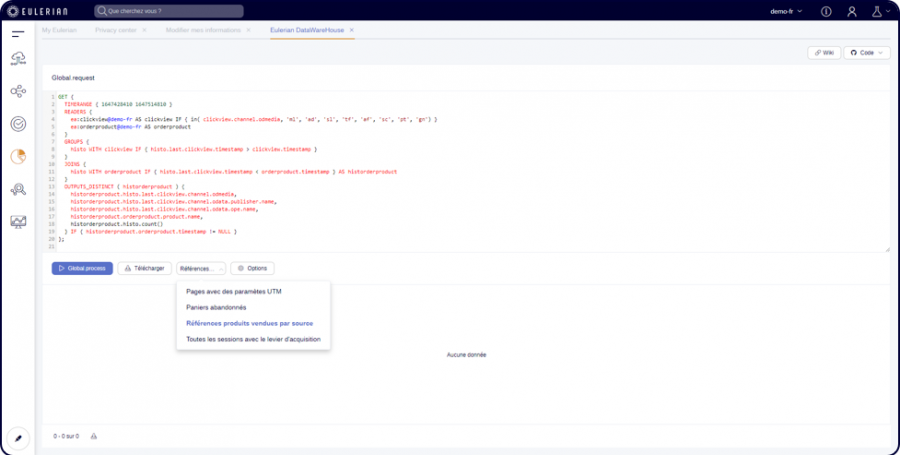 EulerianInc's tweet photo. Répondez à tous vos cas d'usage en requêtant toutes vos données à partir de nos templates grâce à notre nouvelle page Datawarehouse 🚀

Cette nouvelle plateforme est destinée à stocker et à analyser les événements Web sur les sites de nos clients ou partenaires. 🤓 https://t.co/Cgywk41TFR
