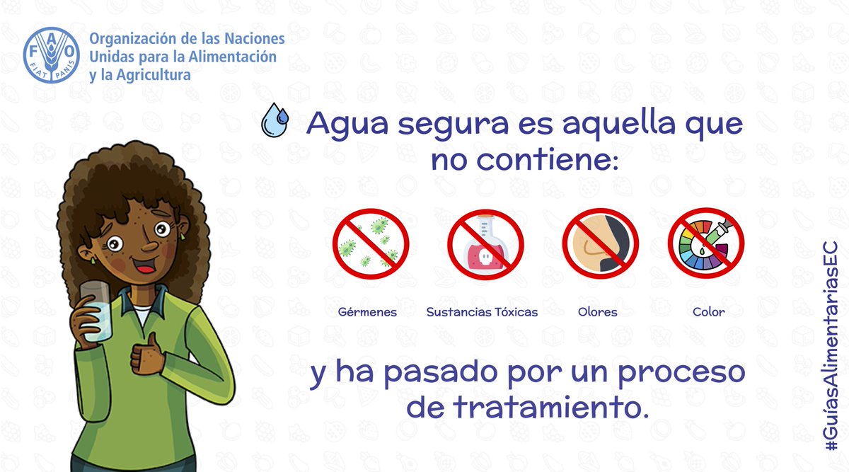 EducaTele's tweet photo. ¿Sabes qué es el agua segura? Agua segura es aquella que no contiene gérmenes ni sustancias que afectan nuestra salud. No tiene olor ni color y ha pasado por un proceso de desinfección. ¡No te pierdas las #GuiasAlimentariasEC por #EducaContigo! @FAOEcuador https://t.co/1oXa2FvShI