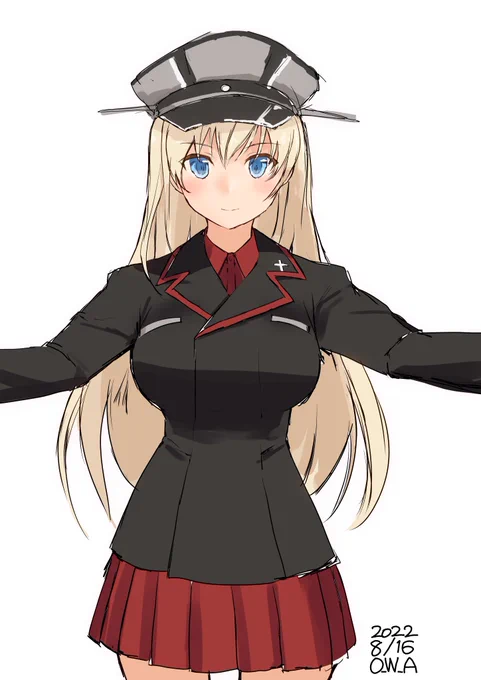 だいぶ日本にも慣れ、黒森峰の制服を着て某お寿司屋さんのポーズをマネするビスマルク#艦これ版深夜の真剣お絵描き60分一本勝負#艦これ版真剣お絵描き60分一本勝負_20220816 