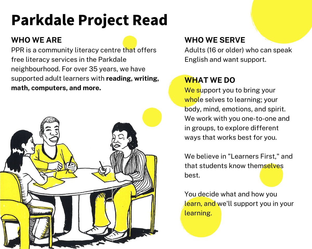 ParkdaleRead's tweet photo. Learn with us! 📖 If you or a loved one needs support with reading, writing, math, or computers, check out our available programs. We offer small group learning, one-to-one tutoring and support, and an academic upgrading program. Contact us to learn more! #AdultLiteracy https://t.co/DJ5x99DAOW