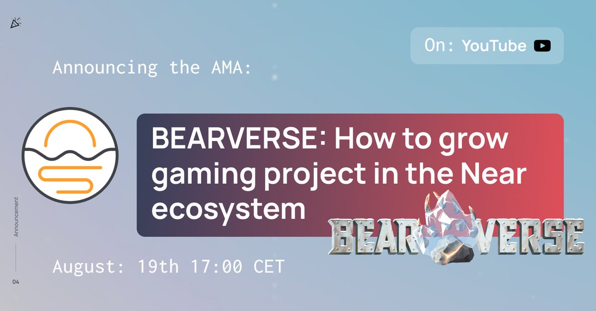 openwebsandbox's tweet image. Join our AMA Session with @BearverseGame🐻on Friday, and discuss upscaling of projects in gaming industry and the contest for Bearverse whitelist🚀

Don&apos;t forget to set a reminder⌛️
August 19th, Friday / 17:00 CET on Youtube📍
youtu.be/v_EFQL5RB7I

#Web3 #Web3gaming #Whitelist