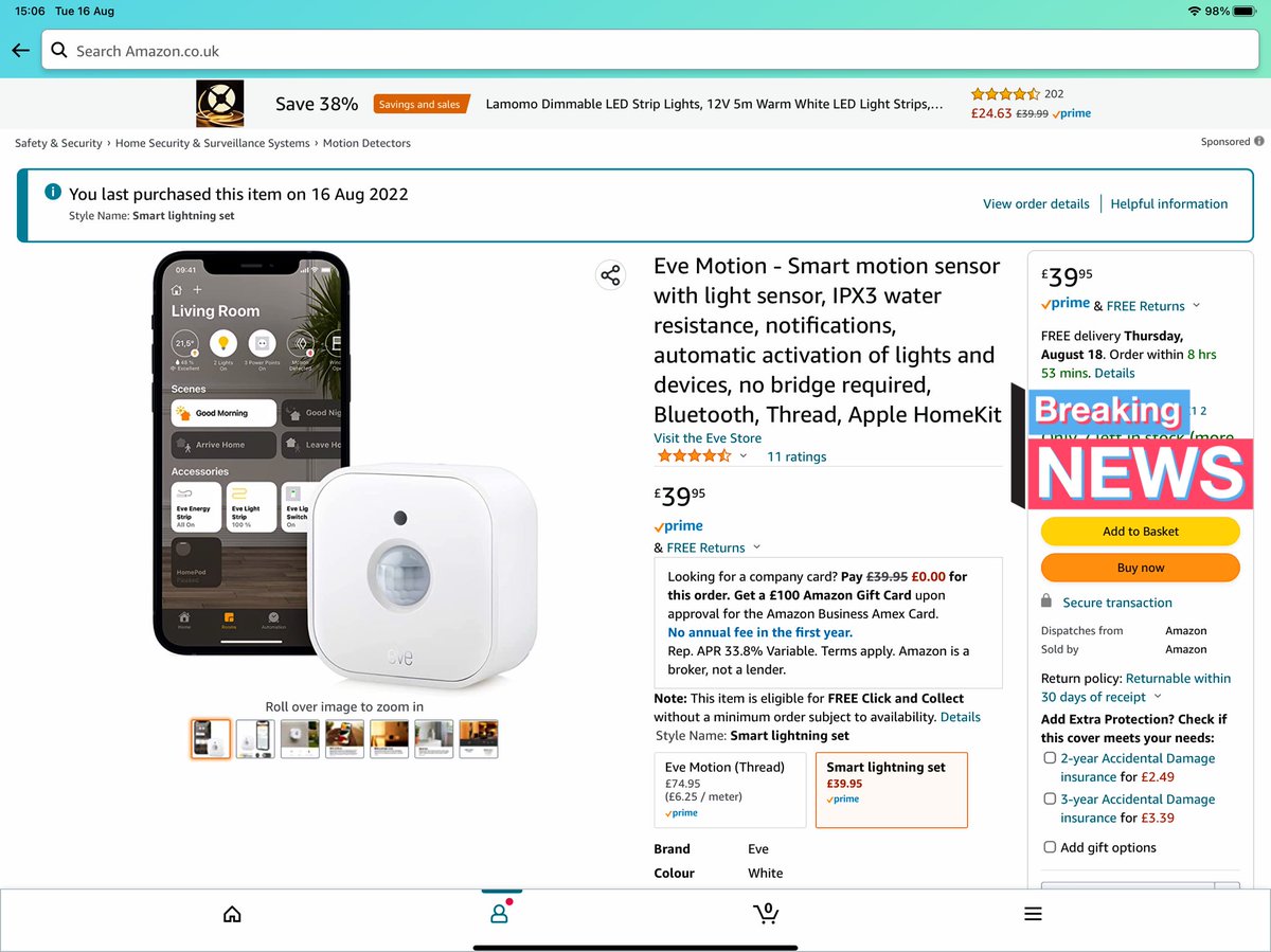 Eve Thread sensor is on Amazon UK Now !!!@followhomekit @meeteve