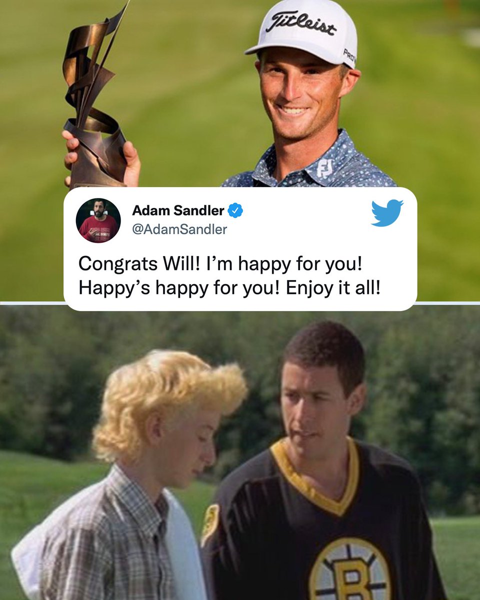 SportsCenter's tweet image. Happy Gilmore congratulated his old caddie Will Zalatoris on his victory at the Fedex St. Jude Championship 😂