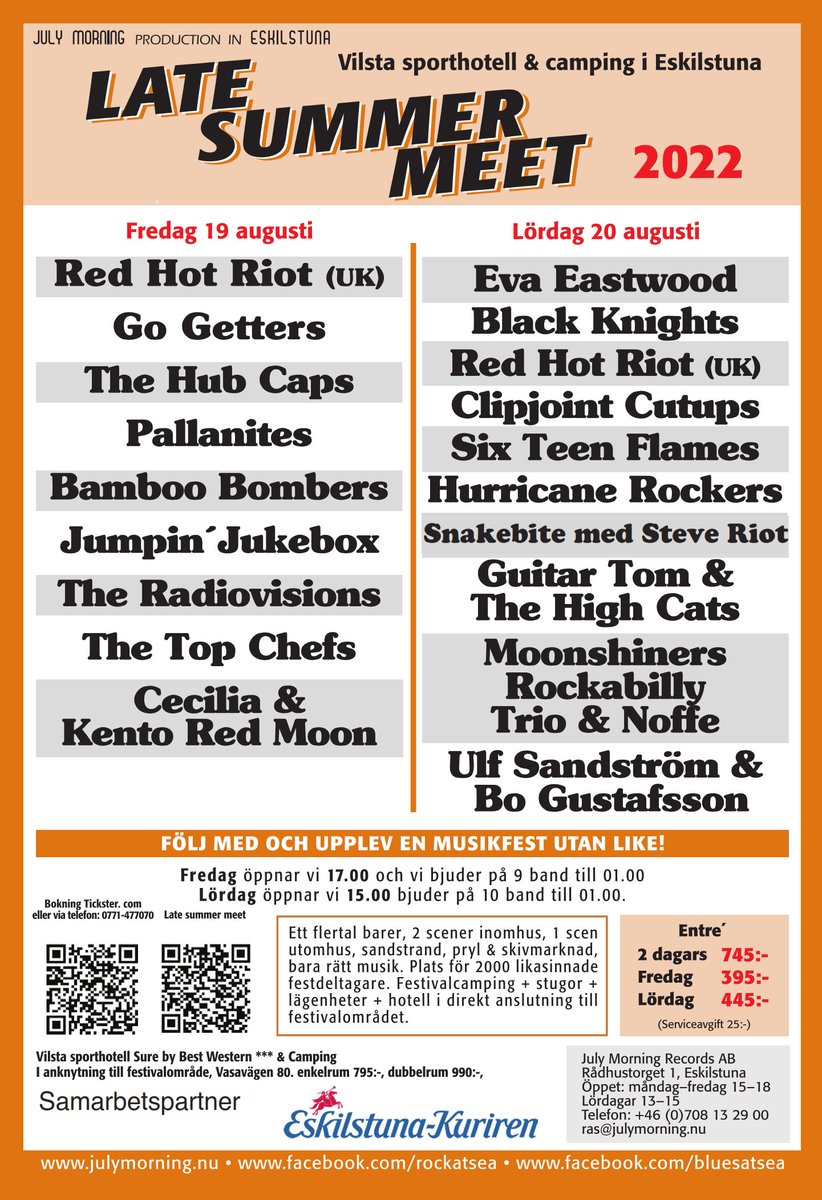 På fredag bjuds Eskilstuna på 2 dagar med  rock'n'roll på Late Summer Meet, Välkomna! 
#evaeastwood_official #redhotriotmusic #thegogetters_official #thehubcaps #bamboo_bombers  #theradiovisions #topchefsband #clipjointcutups  #hurricanerockers #snakebiterocknroll
