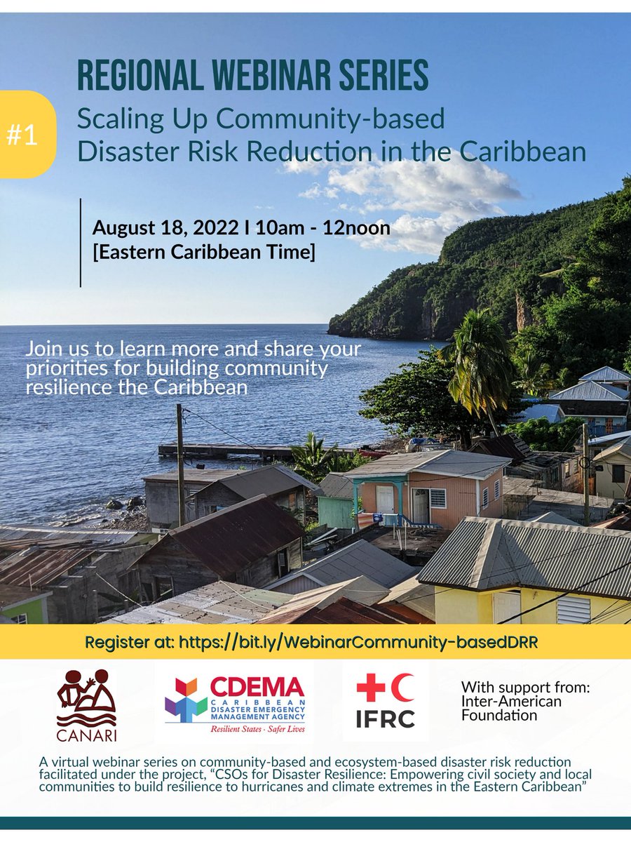 CANARICaribbean's tweet photo. 3) 🏝 First of our series to further knowledge exchange, learning & dialogue on building #communityresilience in the #Caribbean, with emphasis on #communitybased & #ecosystembased approaches.
Supported under @IAFgrassroots funded project, CSOs for Disaster Resilience. https://t.co/LinTaXMLpK