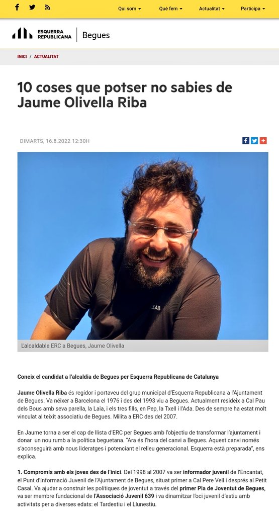 Esquerra_Begues's tweet photo. 🗞 10 coses que potser no sabies del nostre candidat a l'alcaldia de l'@ajbegues @olivellarj #Begues #Baixllobregat #EscrivimElFutur 

📰 Llegeix aquí 👇 https://t.co/Hzyp9LqNvj https://t.co/tb9YBNjbcZ