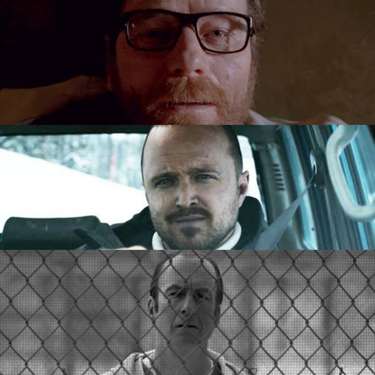 shannonlada's tweet photo. Tres protagonistas, tres finales distintos. Brillante joya de la televisión. Pasará mucho para ver otra trilogía como esta. Feliz de haber vivido para disfrutarla 💜 #BetterCallSaul

- Walter White en Breaking Bad.
- Jesse Pinkman en El camino.
- Jimmy McGill en Better Call Saul. https://t.co/hAT1peob3y