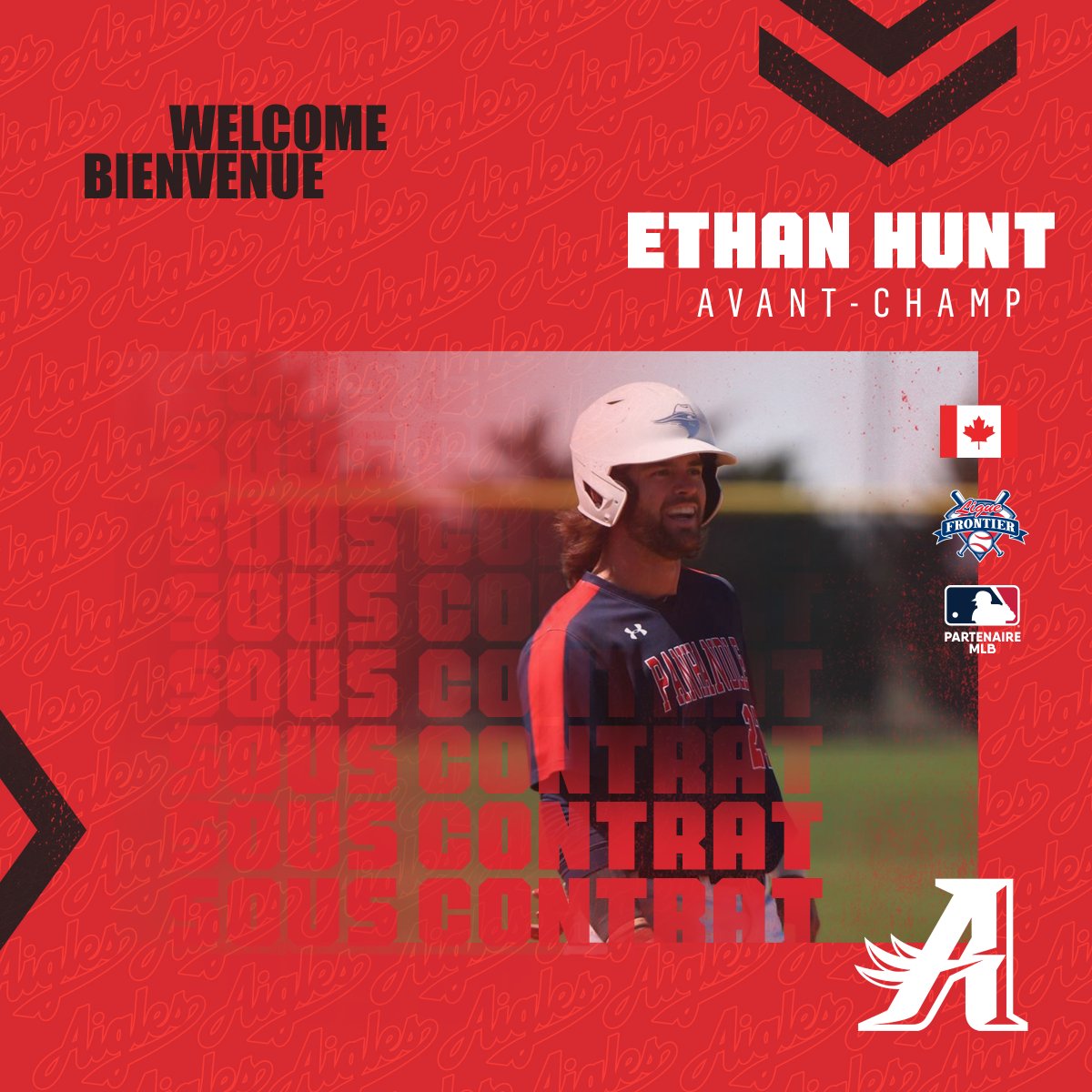 Les Aigles mettent la main sur le joueur d'avant-champ canadien Ethan Hunt! 🇨🇦

Il a impressionné lors de son passage dans les rangs universitaires, particulièrement en 2022. 💪

En 49 parties 👉 MAB de .441 | 58 PP | 13 CC | 12 doubles | 3 triples

🗞 : bit.ly/3JXkDs9