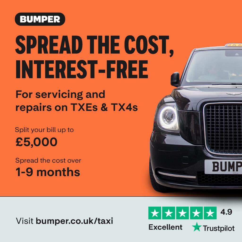Help cash flow &amp; spread the cost of a range of products into interest free monthly instalments 

✳️Repairs &amp; Services

✳️Engine &amp; Gearbox Replacement 

✳️Bodywork

✳️Chargers &amp; Assessors

✳️Tyres

✳️Extend Warranty 

bumper.co.uk/taxi