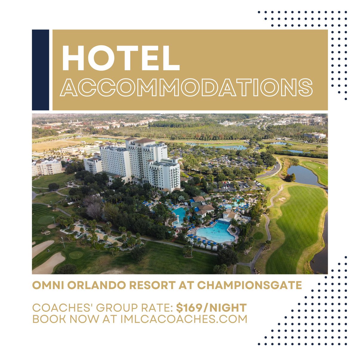 IMLCACoaches's tweet photo. We are excited to return to the Omni Orlando Resort at Championsgate this December. Coaches can reserve their room here:
https://t.co/gdYV76Tadh
🥍 IMLCA Players Summit participants & families must book at one of the partnered hotels through @AthHospitality #StayToPlay https://t.co/fxI1V6k5dA