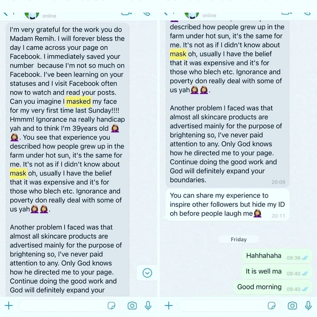 RemihCm's tweet photo. Please take out time and read this Review.

One of the reason  I do what I do is because I k ow am reaching out  to you who needs it.

Of recent I talk more about masking because a lot of people are so ignorant about masking
#skincare #skinmask #beautycare #skincareroutine https://t.co/nSLQ2v9yuB