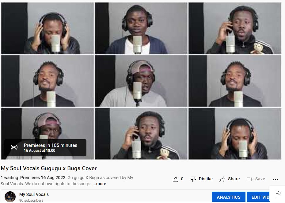 mysoulacappella's tweet photo. Gugugu X Buga to premier at exactly 6pm on our YouTube Channel. Special mention to Gwyn Kalindawalo of Sunset Media and GG26 Photography for making it happen. Subscribe on https://t.co/tjeGInNNRS
#acappellaiscool https://t.co/0YPremCLCj