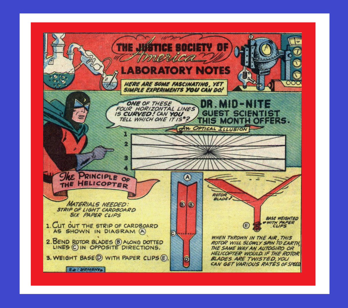DignityJsa's tweet photo. #JSALaboratory Notes!  #JusticeSociety of America Lab Notes - appearing in later issues of #AllStarComics - Lab Notes in Optical Illusion - from #JSA Guest Scientist #DrMidnite - All-Star Comics Volume 1 #51 (February 1950) https://t.co/BlOtG2QApJ