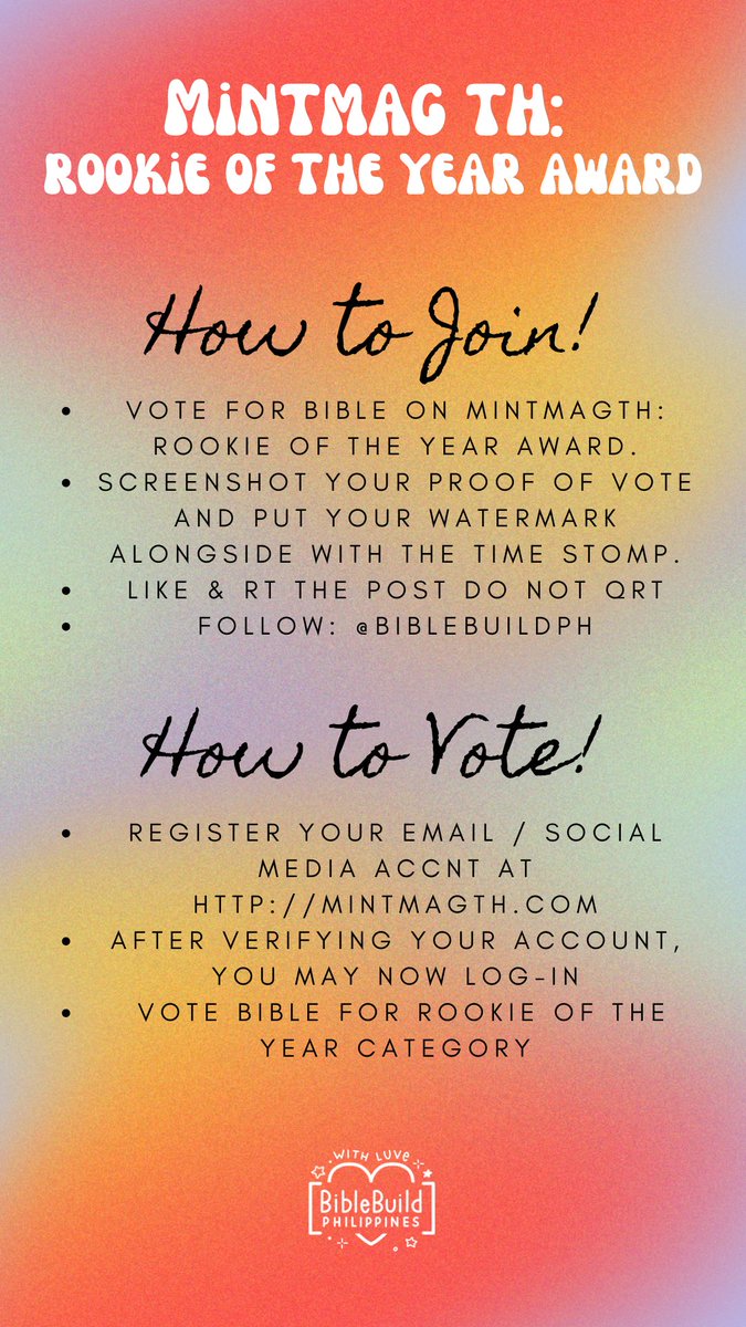 BibleBuildPH's tweet photo. ✨BBBPH GA✨

‼️MINTMAGTH: ROOKIE OF THE YEAR AWARD 4 #BibleWichapas‼️

🖤 1 winner of BBBTH SHEER CLOTH
💙 MUST FOLLOW THE INSTRUCTIONS ON THE POSTER
🖤 Filo fans only
💙 UNLIMITED ENTRIES
🗓️ Deadline: Aug 31, 2022
📢 LET'S KEEP ON VOTING FOR BIBLE!

#bbbph_GA https://t.co/H459VN1lsP