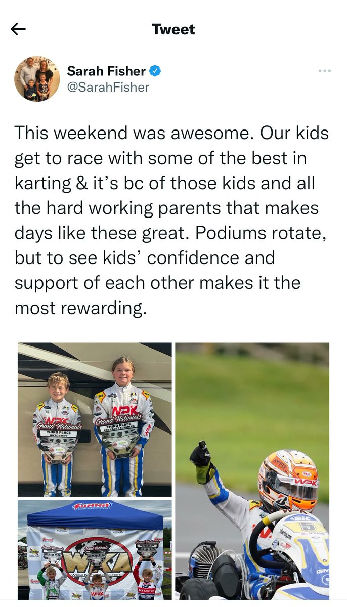 Former INDYCAR Series driver @SarahFisher shares a great reminder of what karting really is all about... #WKA #WorldKarting #Karting #Kart #Racing #Motorsport #LetsGoKarting #ManufacturersCup #MotorsportsCountryClubOfCincinnati #Vega #SummitRacingEquipment #GrandNationals