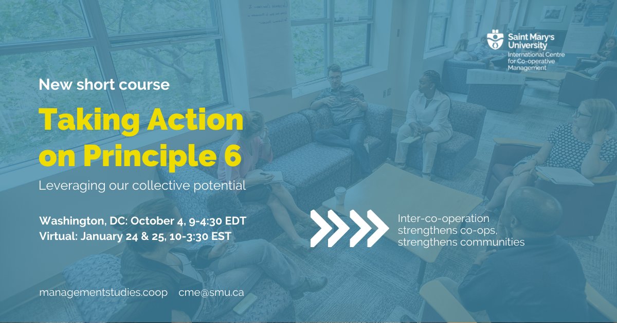 Inter-cooperation is a cornerstone of our #CoopIdentity and the lifeblood of the #coop #movement. 

Join us for this short course to explore how we can realize the full potential of #Principle6 #CooperationAmongCooperatives.

In-person & virtual offerings tinyurl.com/2jnk2vfd