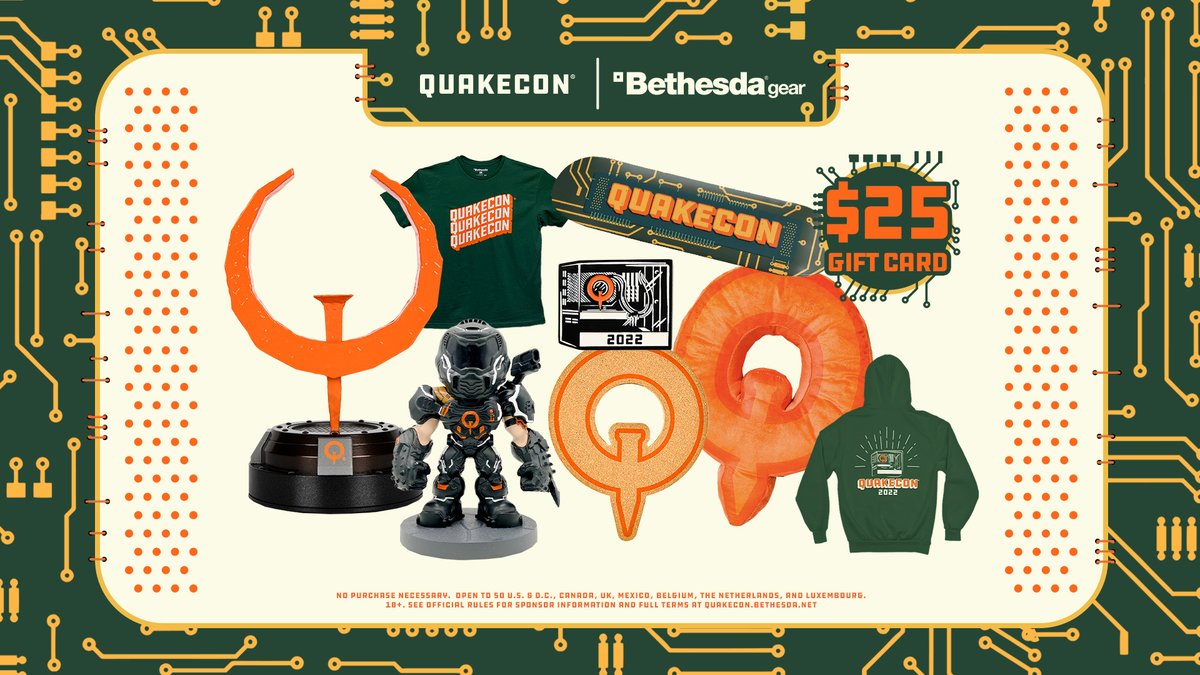QuakeCon's tweet image. Want to win some @BethesdaGear merch? Follow us and RT this tweet and you could win a $25 gift card and a sweet suite of #QuakeCon swag! 

Giveaway rules: beth.games/3dAJXrZ
