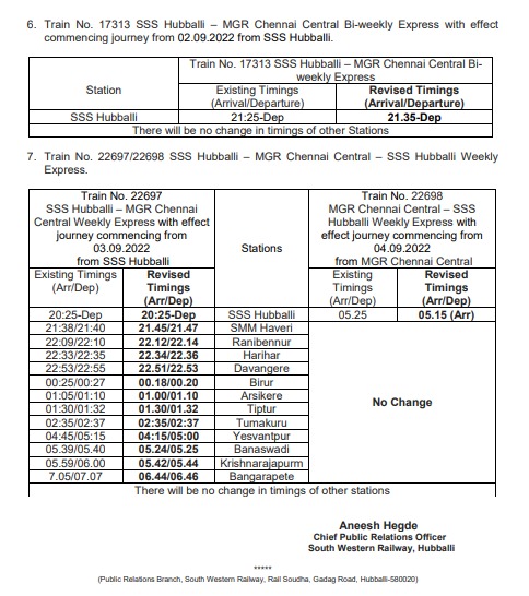 SWRRLY's tweet image. 📢Attention Passengers:
Kindly note the Speeding Up and Revision in timings of #Train No's 12649/12650,16228, 20652, 12725, 17392, 17313 & 22697/22698
#SWRupdates
.@ddchandanabng