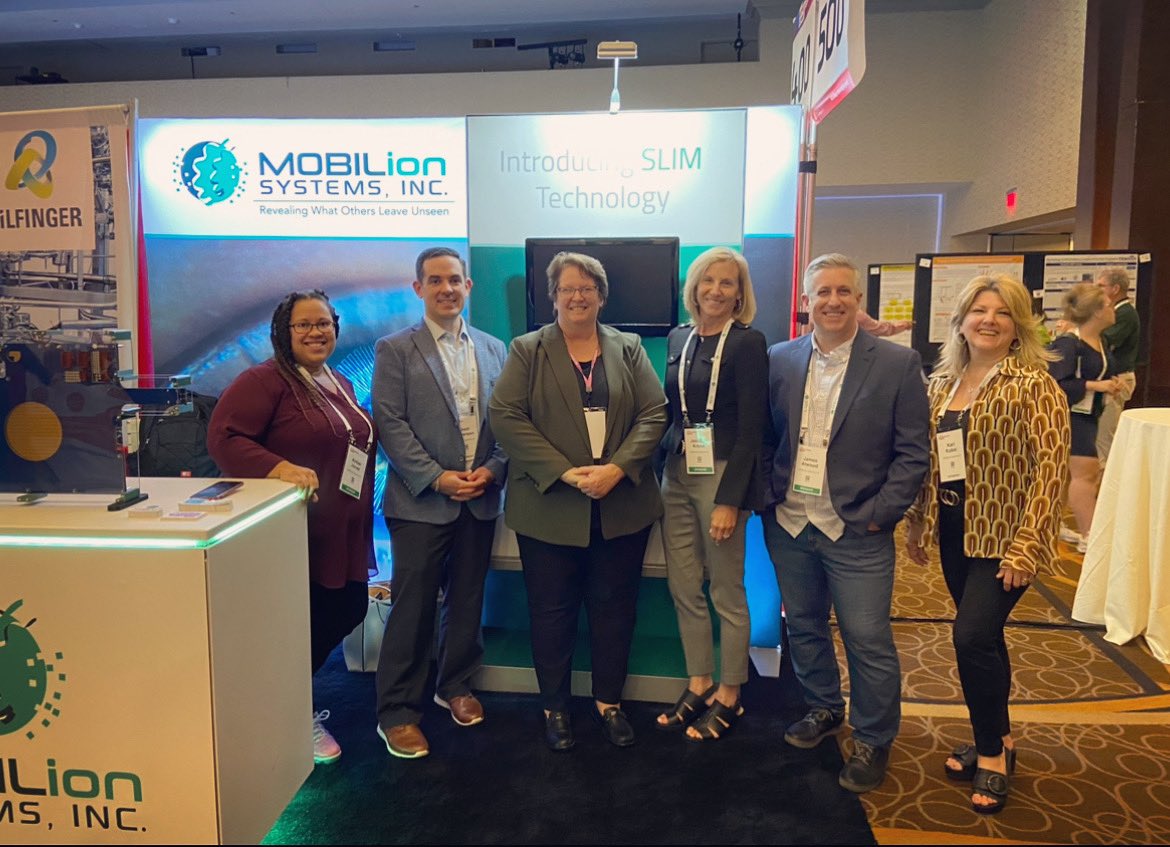 MobilionSystems's tweet photo. Day 1 of the @CHI_Healthtech #chibioprocessingsummit. Take a detour between sessions to meet our team. Can you SLIM it? They have the answers and can’t wait to talk to you about how MOBIE can upgrade your workflows. #boston #biotech #lifesciences #SLIMtech #MOBIE #exhibitor https://t.co/L9R2oY7p7L
