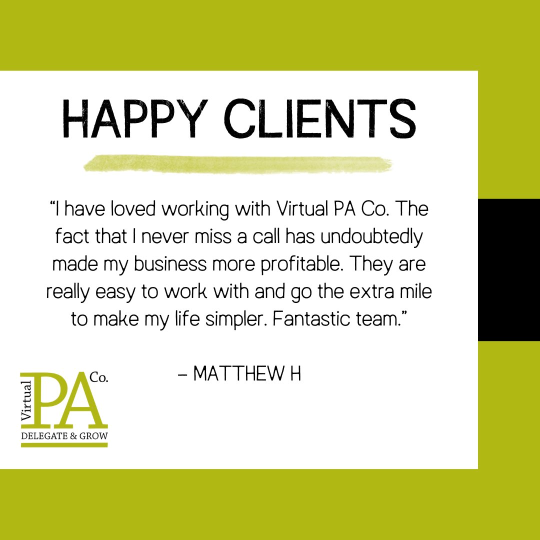 We love hearing how working with Virtual PA Co is helping our clients! ⭐️ 

If your #business could benefit from call answering, customised call handling or other admin support, why not give us a try?

Set up a free trial &amp; find out how we can help: hello@virtualpa.co.uk