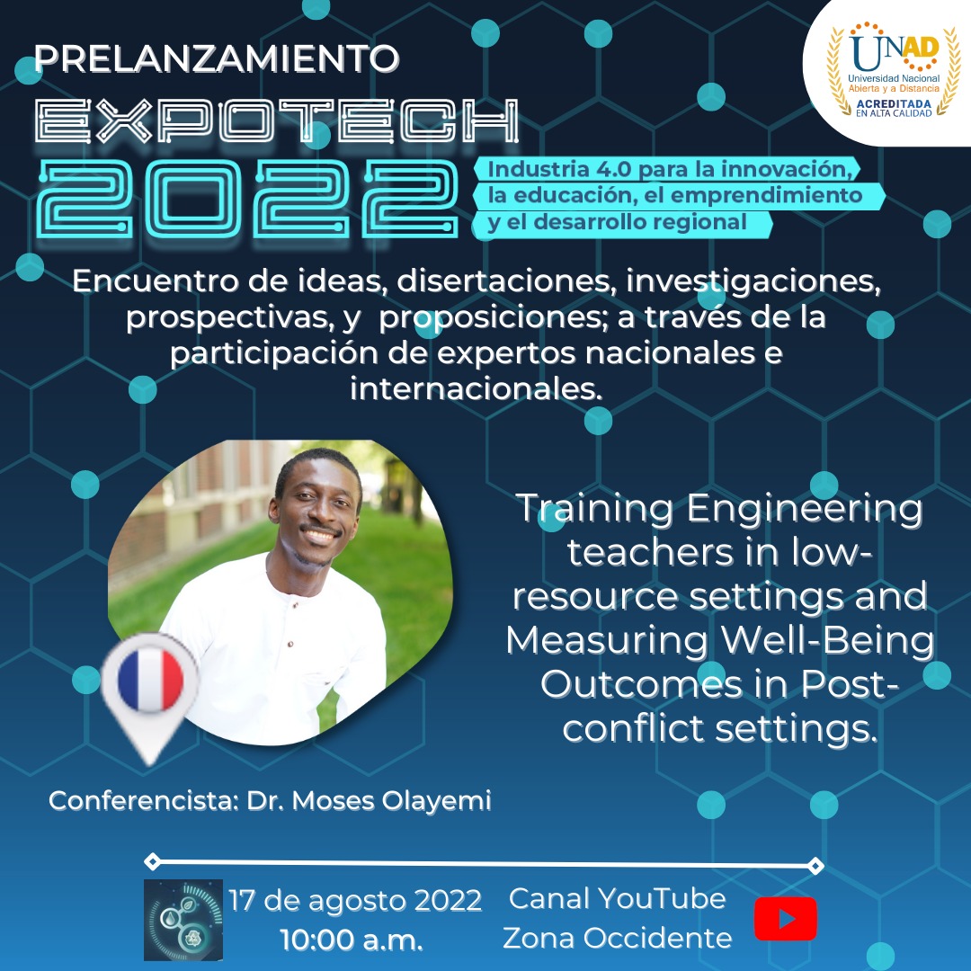 Prelanzamiento EXPOTECH 2022, Desde Francia el Dr. Moses Olayemi, nos compartirá su experiencia  en el área de la #CienciadeDatos. Participa: youtube.com/channel/UCpBGd… @UNADZonaOcc <a href="/ClaudioCamiloG1/">Claudio Camilo Gonzá</a>
