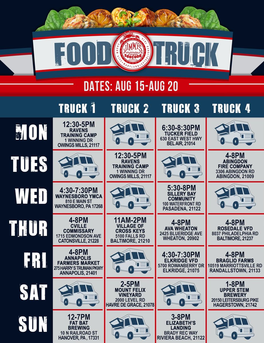 🦀 We’re kicking off the week in Abingdon, Pennsylvania, and Pasadena!

👇 Drop a comment and let us know where you’d like to see our food trucks next!

🙏 Thanks for your constant support - it’s a pleasure to serve you!