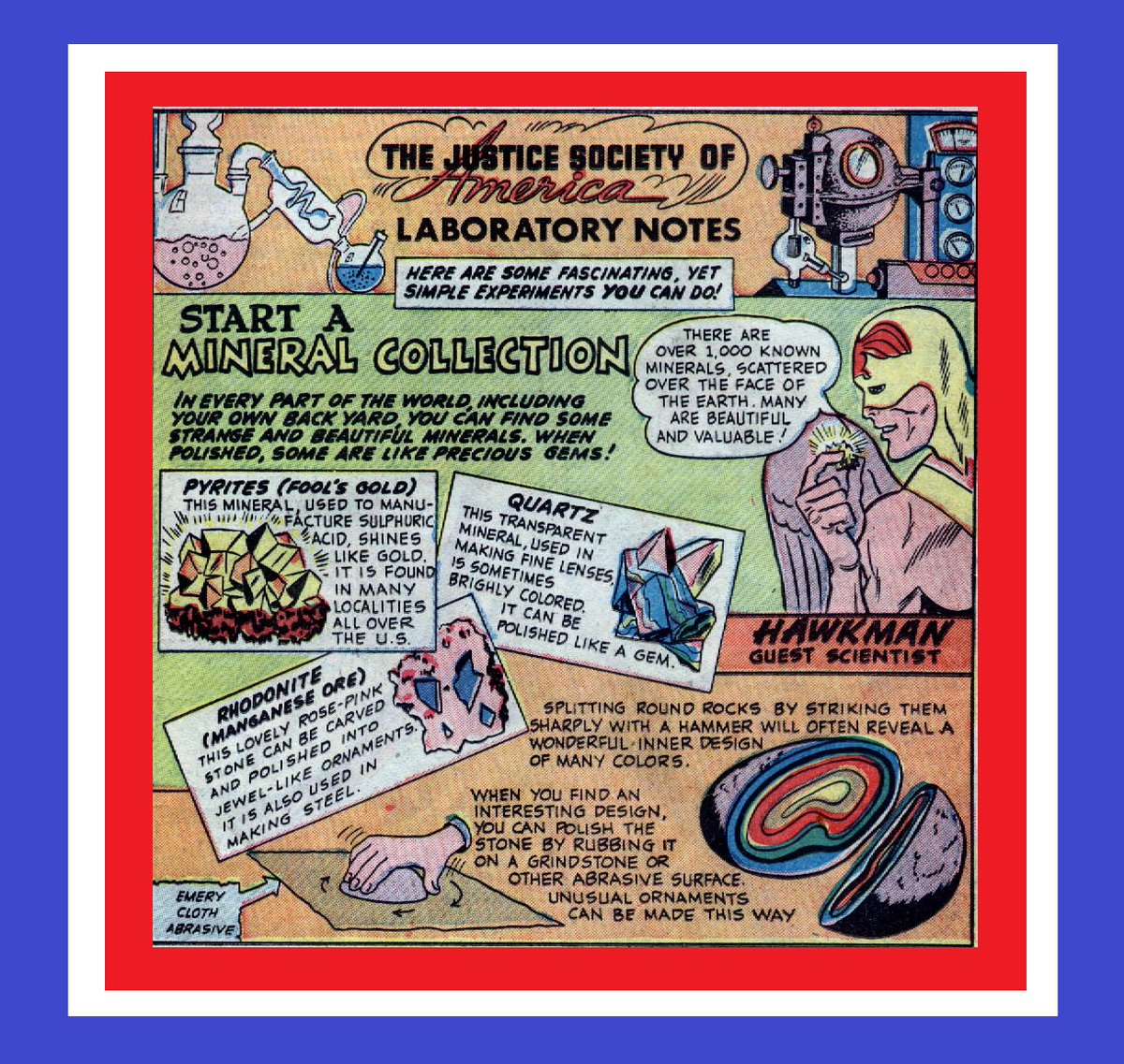 DignityJsa's tweet photo. #JSALaboratory Notes! #JusticeSociety of America Lab Notes - appearing in later issues of #AllStarComics - Lab Notes to "Start a Mineral Collection" from #JSA Guest Scientist #Hawkman - All-Star Comics Volume 1 #55 (October 1950) - FYI to @Hawkworld_ https://t.co/j5Mq30Eu28