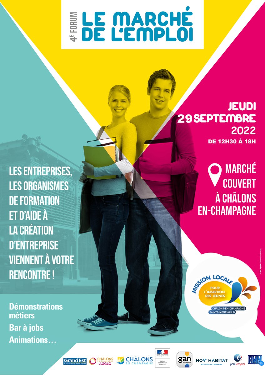 📣🚨MARCHÉ DE L'EMPLOI 📣🚨
✅Save the date ! 📅
Tu cherches un emploi ? une alternance ? 
👉La Mission Locale de l'arrondissement de Châlons-en-Champagne peut t’aider ! 🙌
➡️Nous organisons le "MARCHÉ DE L’EMPLOI", JEUDI 29 SEPTEMBRE de 12h30 à 18h00 au marché couvert à Châlons