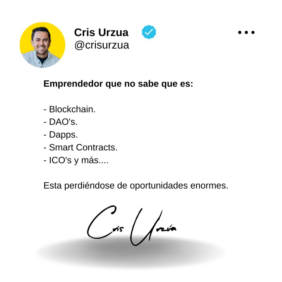 crisurzua's tweet photo. El nuevo "internet", "comunidad", "empresa", "app", "IPO", y más.
Blockchain es para emprender.
#EmprendedorFullStack https://t.co/LR1Q4dsBFp