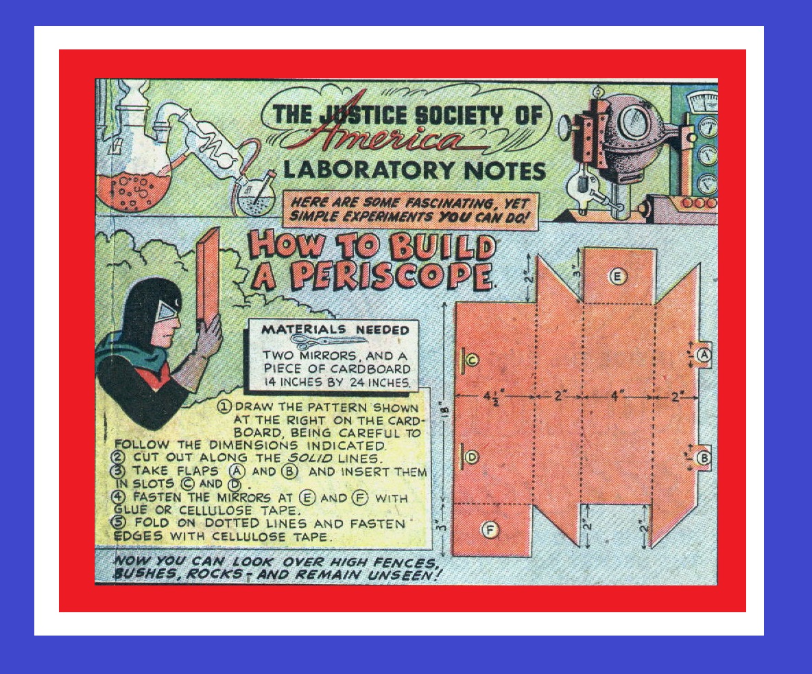 DignityJsa's tweet photo. #JSALaboratory Notes! #JusticeSociety of America Lab Notes - appearing in later issues of #AllStarComics - Lab Notes on How to Build a #Periscope - from #JSA Guest Scientist #DrMidnite - All-Star Comics Volume 1 #57 (March 1951) https://t.co/SDOUM6En5m