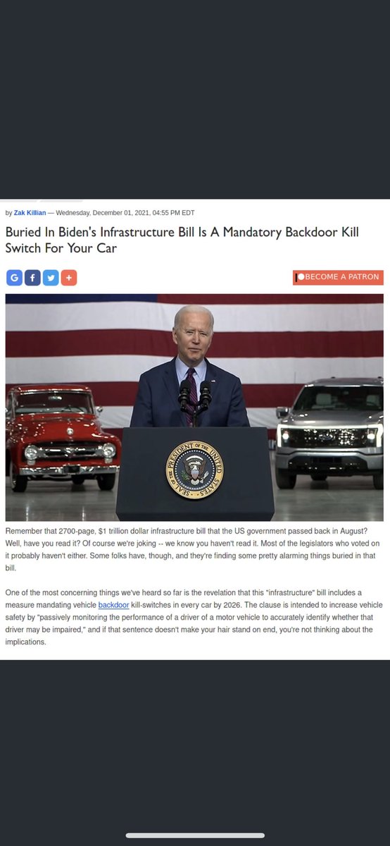 Be sure to buy a #car before 2026. The new “infrastructure” bill has a mandatory killswitch. Peep. #infrastructure #biden